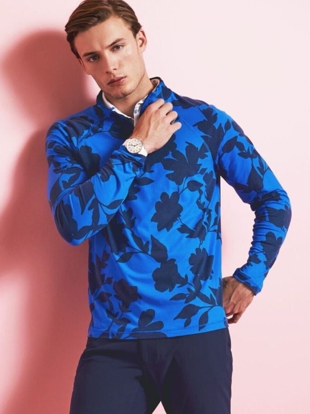 G/Fore Men’s 1/4 Zip Tonal Floral Luxe Medium